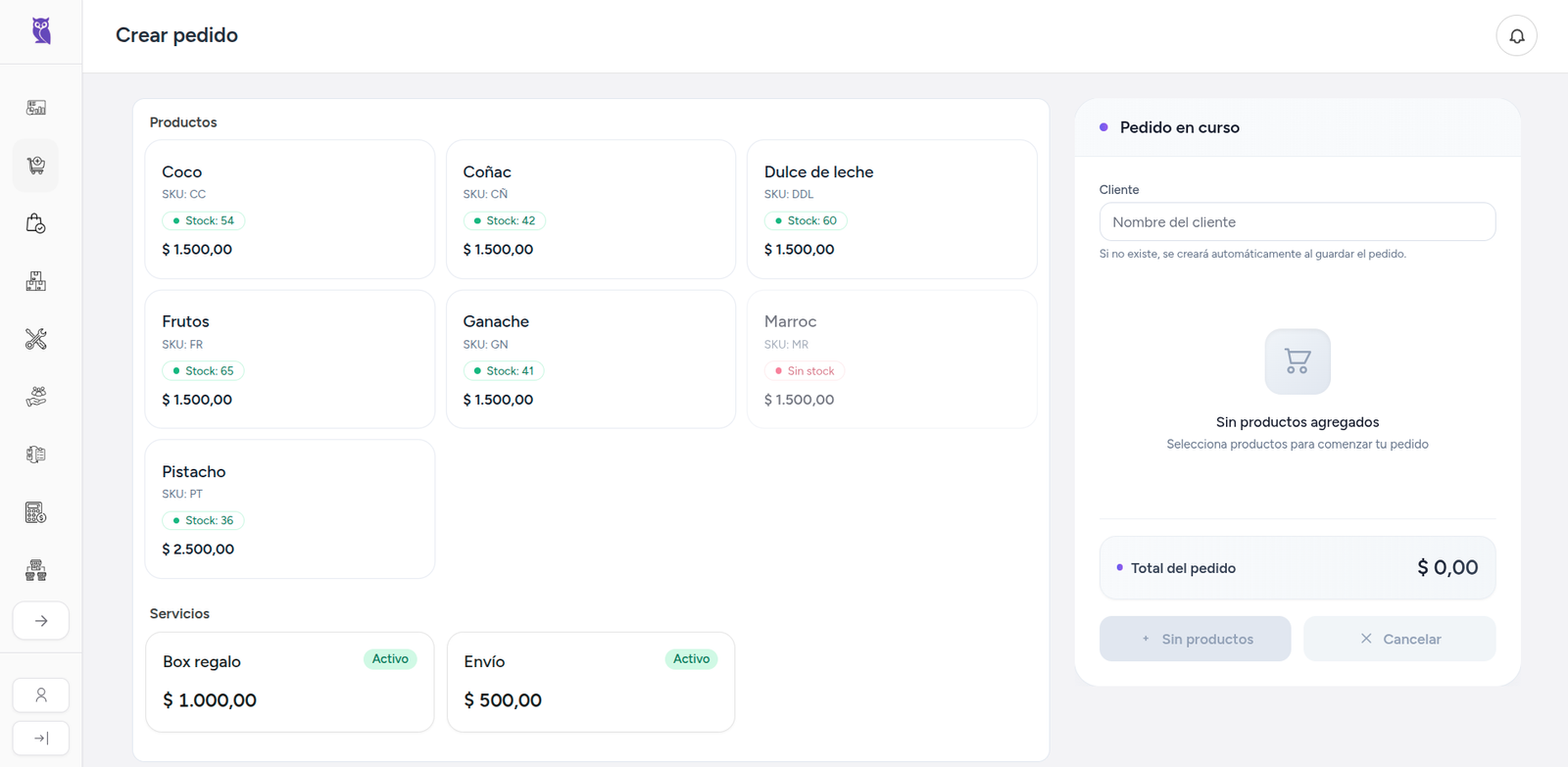 Crear pedido - Gestior